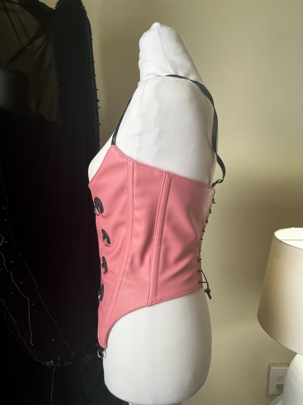 Namila Pink Faux Leather Corset Top with Button Accents - Picture 2 of 7